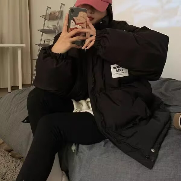 相伊恋人羽绒棉服女2025年新款冬季短款棉衣外套加厚棉袄小个子宽松面包服 黑色【保暖透气 一件过冬】 M 码【建议105-125斤】