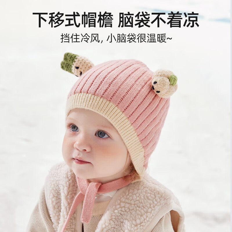 贝肽斯婴儿帽子冬季男童女童毛线帽防风保暖宝宝针织帽 太妃糖棕 8个月-3岁