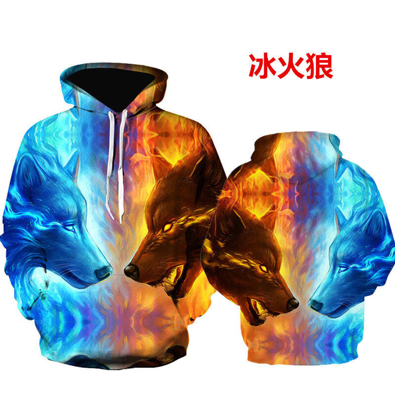 恒源祥印花连帽卫衣男宽松动物狼图衣服中学生潮21年.