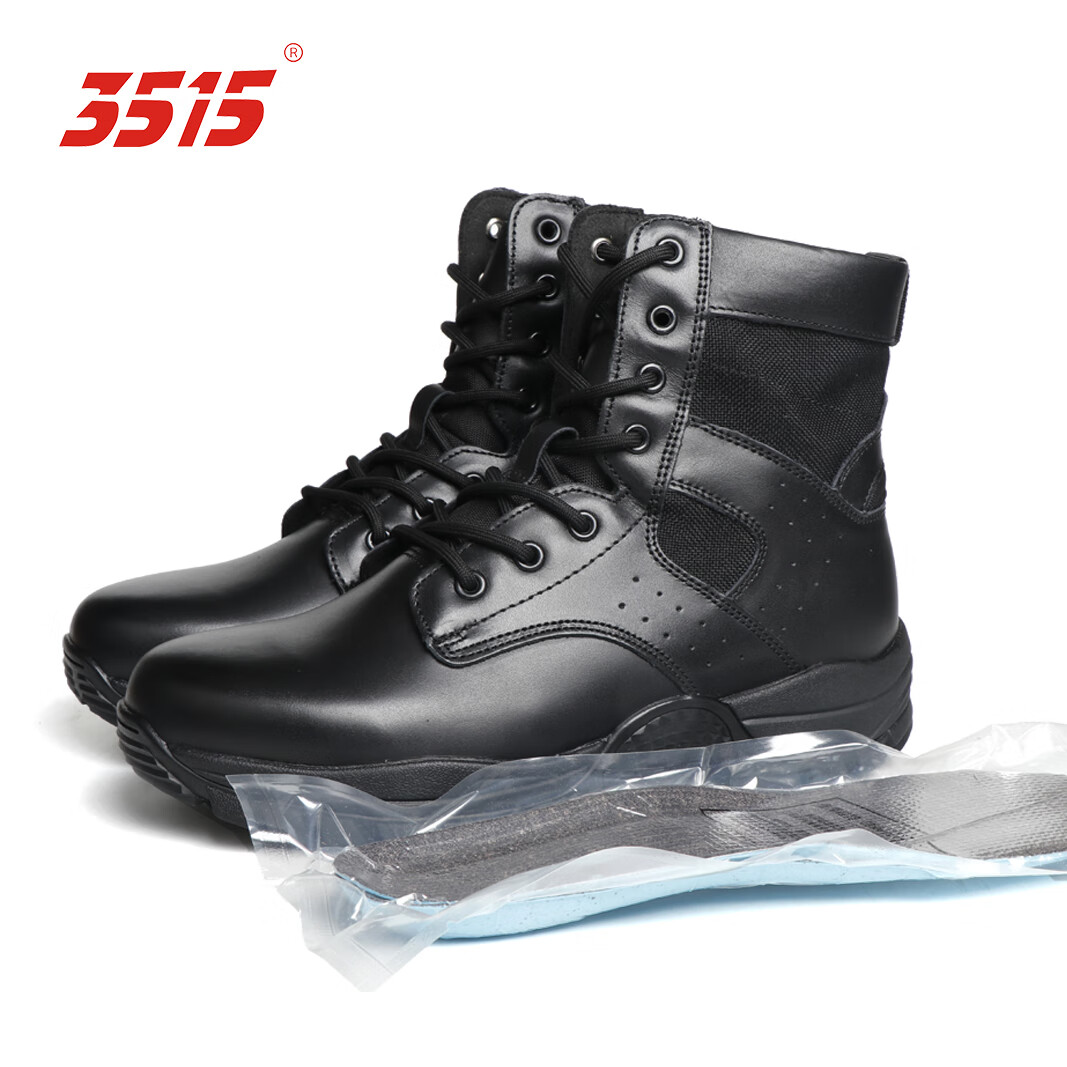3515中邦男单靴户外登山鞋牛皮战术靴舒适耐磨男靴中筒工装靴跑步鞋男 黑色 单层 42