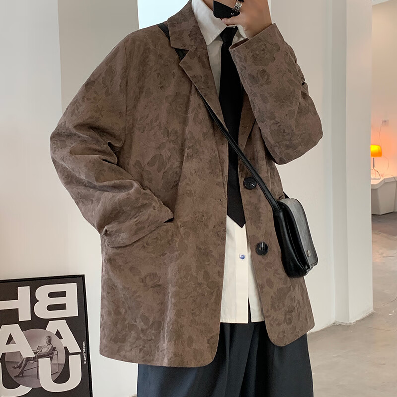 橦舟渡老钱风穿搭男咖啡色古着外套春秋潮牌感美拉德男装oversize