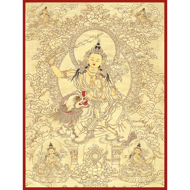 abdt西藏唐卡手绘diy 唐卡描金挂画智慧文殊菩萨线稿 数字油彩减压填