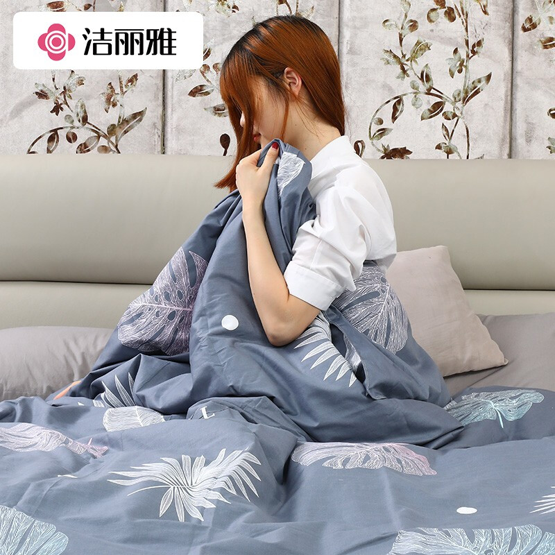 洁丽雅(Grace)被套单件 四季亲肤纯棉被罩单人学生宿舍床上用品1.2/1.5米床 叶舞多姿-灰155*210cm