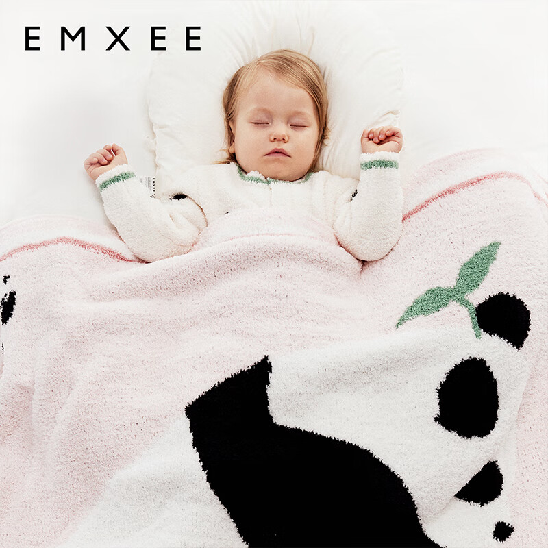嫚熙（EMXEE）.嬰兒蓋毯新生兒童寶寶半邊絨毛毯 粉色熊貓 110*110cm