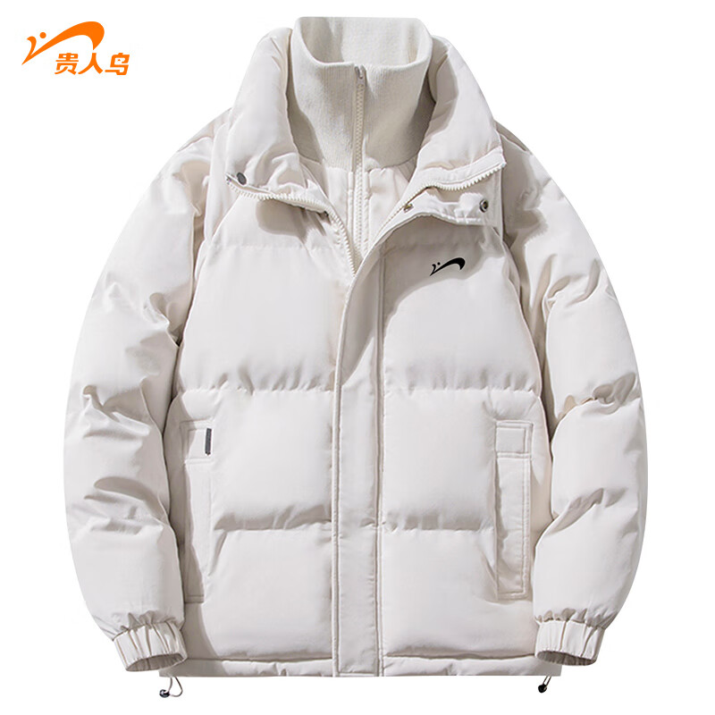 贵人鸟羽绒棉服男冬季加厚假两件棉袄子厚外套中青年棉衣男百搭男女同款 米白色 XL