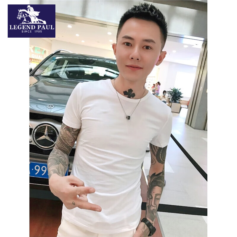 传奇保罗社会精神小伙t恤快手红人同款净版白色短袖夏季青年半袖打底