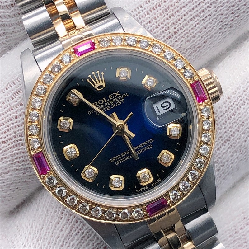 (rolex)日志系列69173自动机械女表 18k黄金后镶钻石 二手劳力士女表