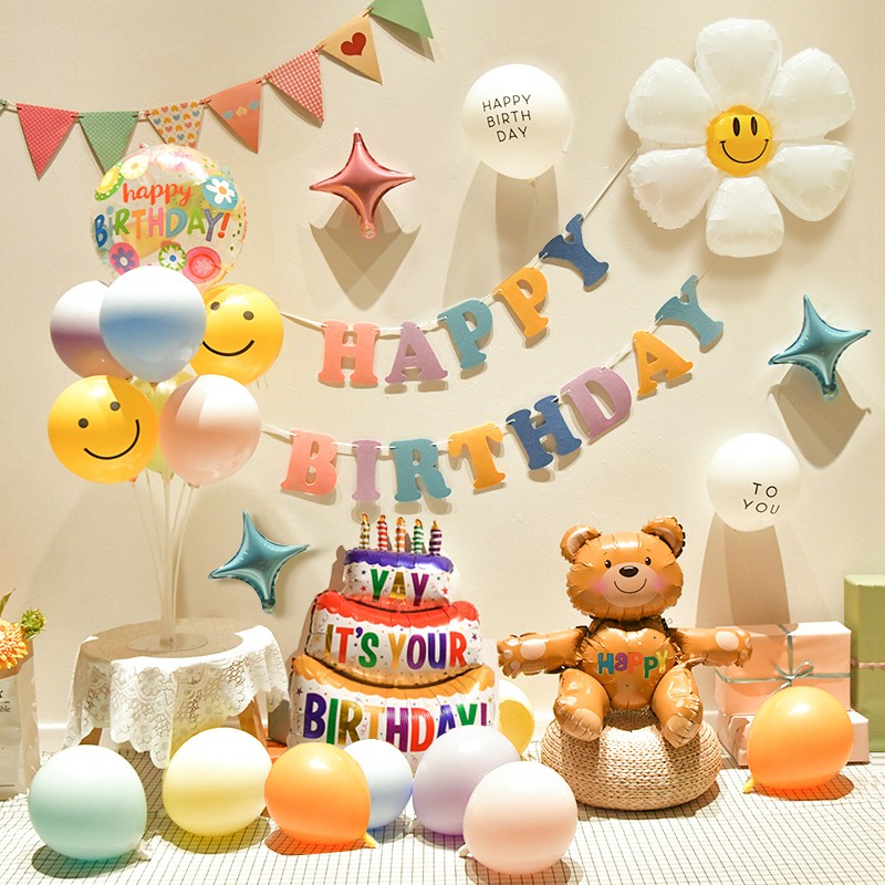 倍欢喜 生日场景布置男孩女孩拉花拉旗桌飘生日装饰气球背景墙宝宝周岁 笑脸拉旗生日装饰气球怎么看?
