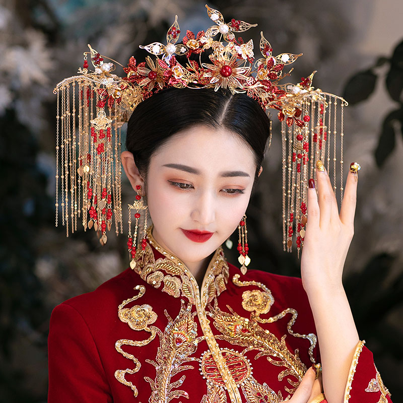 秀禾新娘头饰2021新款中式大气秀禾服凤冠结婚古装婚礼步摇发饰女