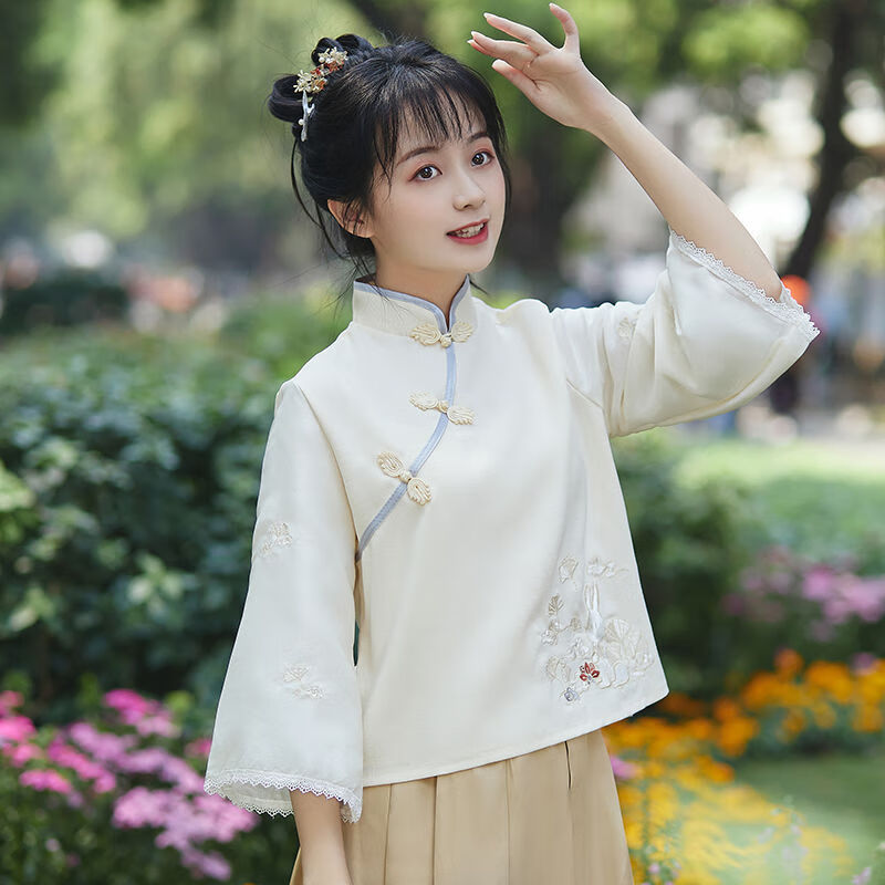 知特改良汉服日常可穿上衣民国风学生 洋气小姐装 古风定制 民族风班