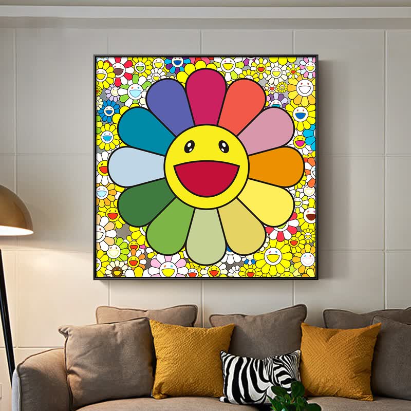 小红书村上隆太阳花挂画现代客厅餐厅装饰画卧室儿童房壁画玄关画 01