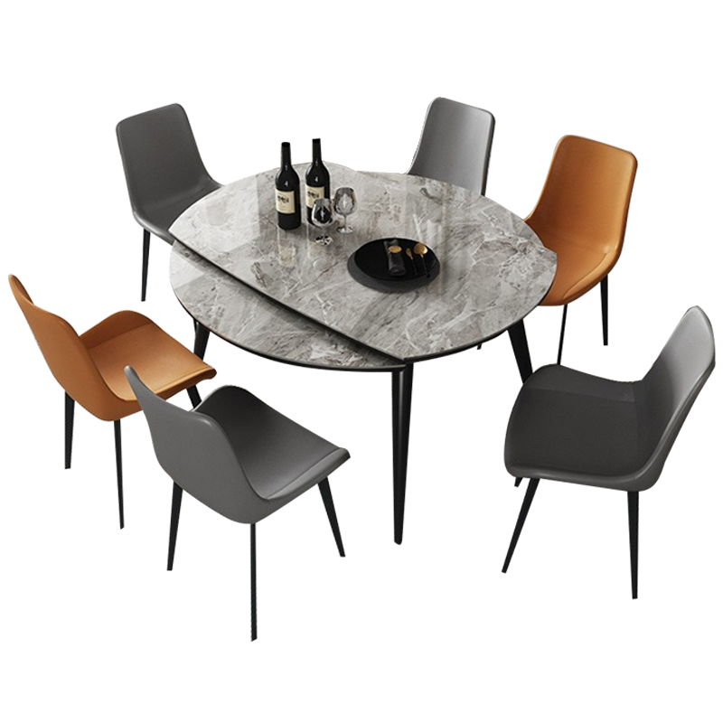 星图 餐桌 可伸缩亮光岩板餐桌现代简约小户型轻奢餐桌椅组合折叠可变圆桌 1.3米岩板餐桌 一桌四椅