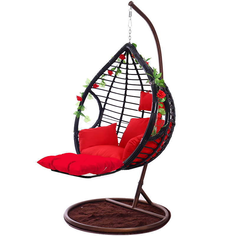 小匠圈 吊篮吊椅藤椅休闲椅秋千吊椅室内腾椅阳台椅午睡椅吊蓝双人鸟巢吊椅 细藤单人带扶手粉色加脚踏