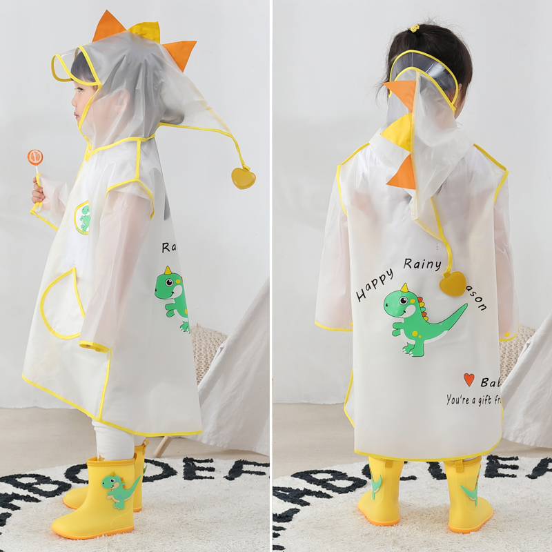 珍妮羊儿童雨衣男女童123岁宝宝幼儿园恐龙透明雨披小童雨具雨鞋套装 黄色恐龙雨衣+带收纳袋（送文具礼品） S