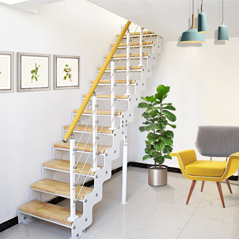 妙普乐钢架楼梯 室内双梁楼梯钢木阁楼楼梯别墅复式直梯转角loft楼梯