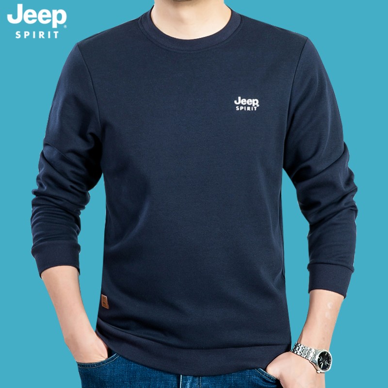 吉普(jeep)长袖t恤男圆领刺绣logo套头打底衫商务休闲简约男装上衣