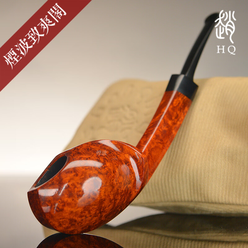 煙波致爽閣烟波 中国 赵汉青 光面 长柄 河豚 手工制 石楠木烟斗