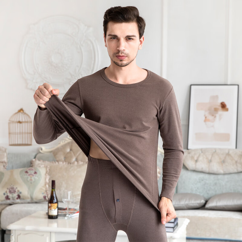 佧森滋德绒秋衣秋裤套装男冬季无痕加厚男士保暖内衣男款 黑灰色 XL