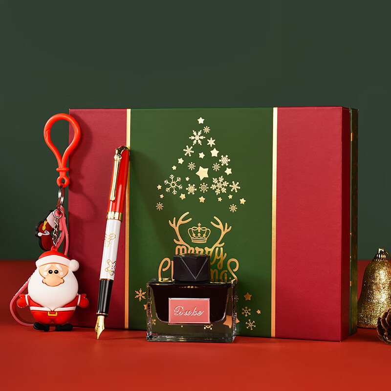 DUKE公爵圣诞系列钢笔墨水礼盒套装节日气氛时尚设计送小孩送朋友佳品流畅书写圣诞老人挂件套装三 933#圣诞老人钥匙扣经典款（红色钢笔）