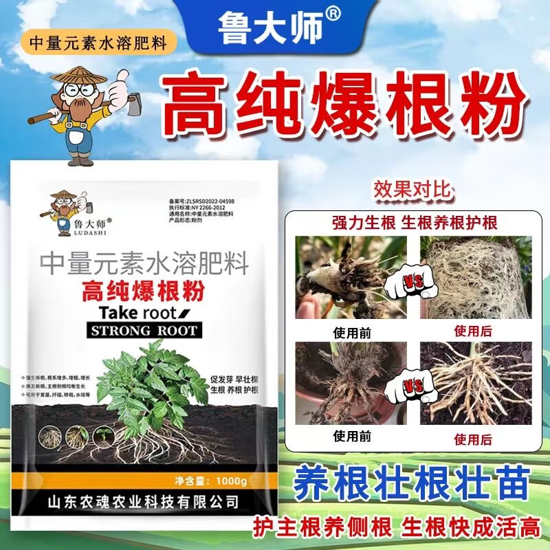 鲁大师高纯爆根粉园林激活土壤育苗生根多根系发达植物壮根粉果蔬营养液 高纯爆根粉【500克*20袋】