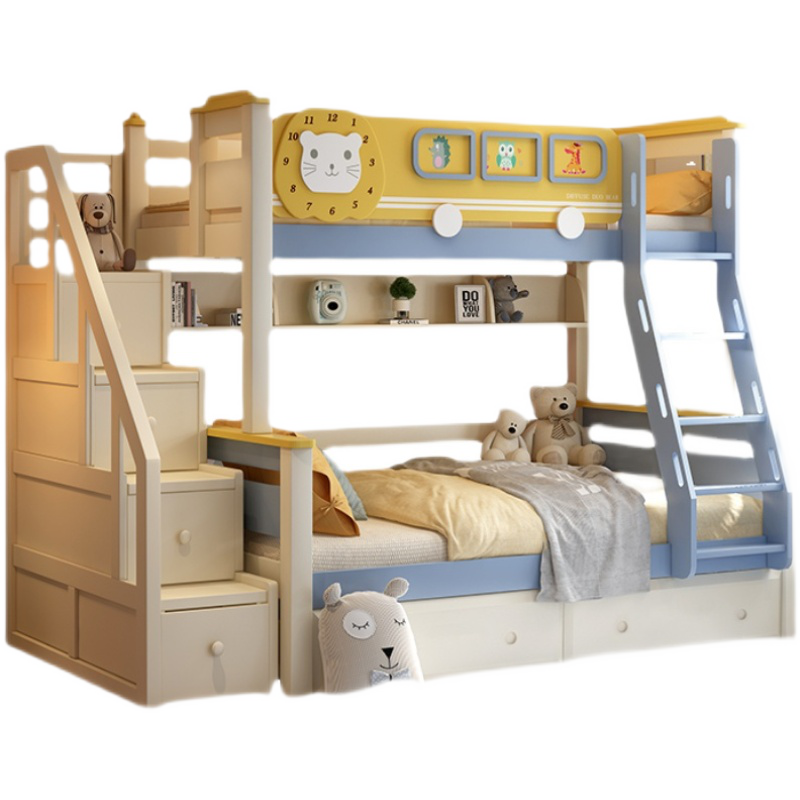 优卡吉 实木上下铺儿童床男孩子母床上下床双层床多功能女孩爬梯高低木床 XSZ 上铺120下铺150爬梯款+2床垫