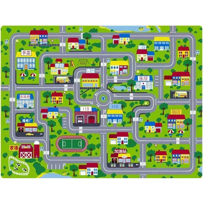 星期树爬爬垫整张儿童跳房子地垫地毯爬行垫城市交通场景地图游戏玩具