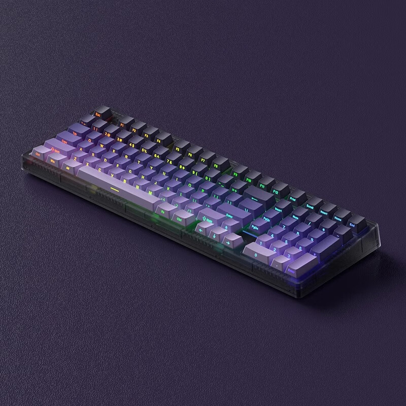 腹灵MK100蓝莓侧刻机械键盘三模有线无线蓝牙客制化套件电脑游戏办公 【三模】黑曜石+蓝莓侧刻 青轴