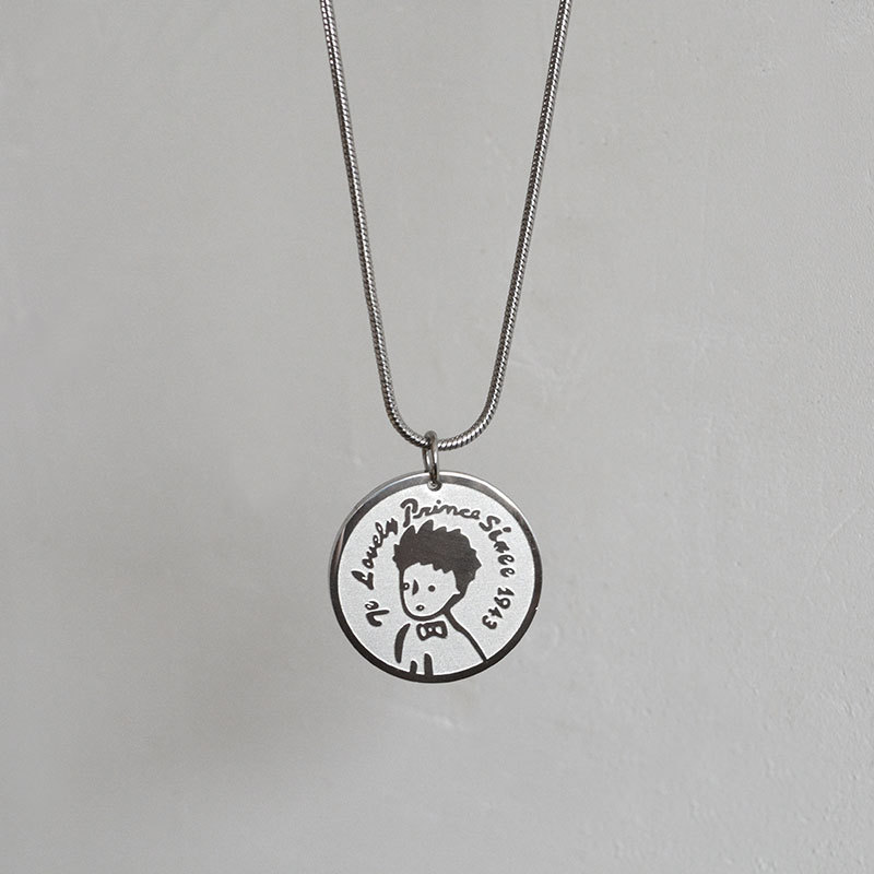 钛钢嘻哈小王子头像圆牌硬币吊坠项链男 女冷淡风百搭配饰 小王子蛇骨