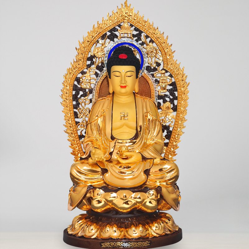 钰缘工坊 全铜 鎏金 阿弥陀佛像本命佛居家供奉西方三圣佛像摆件 19寸