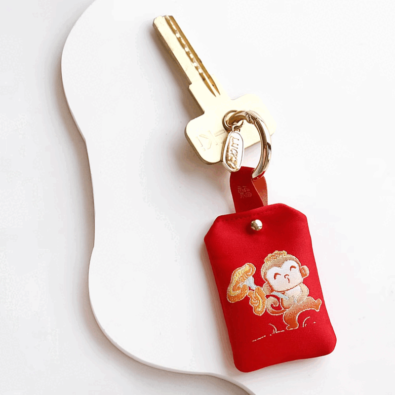 善语堂香包香囊挂件十二生肖钥匙扣丝绣包包手机挂件普陀山平安袋 红色（猪） 黄金檀木香