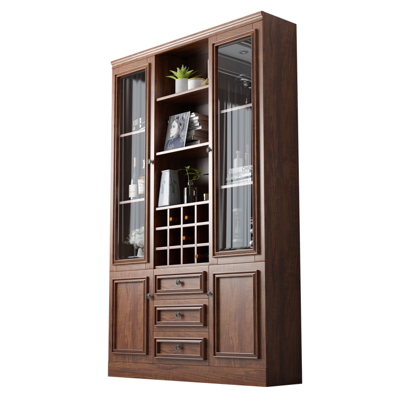 慕澜(MULAN)实木杠客厅大酒柜靠墙美式餐边柜墙边柜一体新中式客餐厅储物柜子 w906【送货安装】