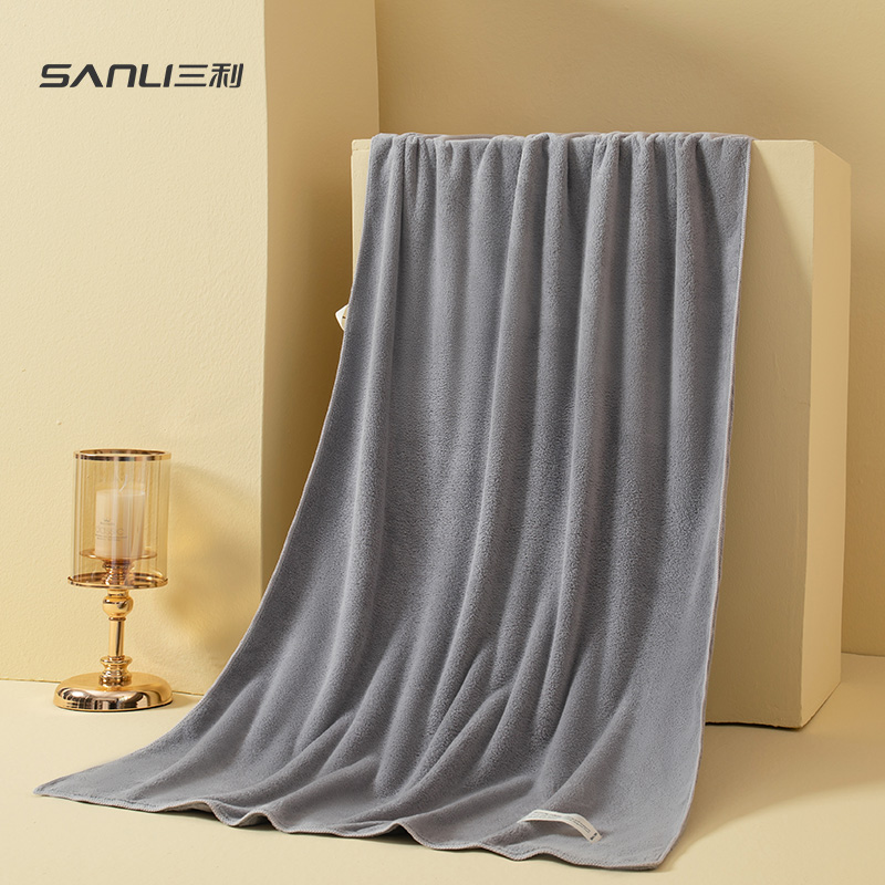 三利速干大浴巾 A类柔软吸水裹身巾带挂绳洗澡巾 70*140cm 灰色