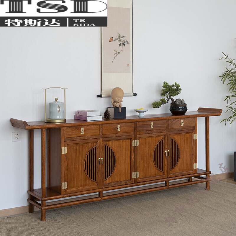 衔口新中式中堂端景台实木餐边柜长储物收纳柜禅意玄关鞋柜客厅玄关柜