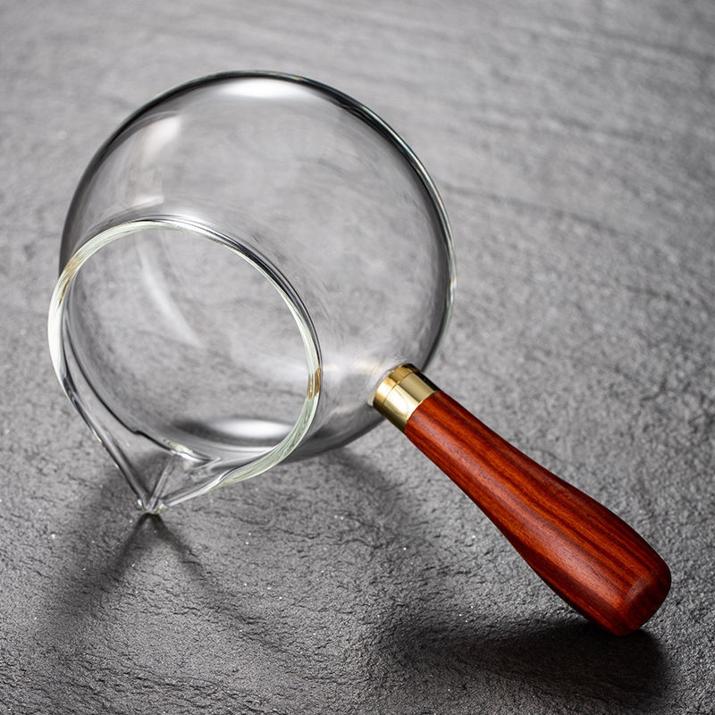 旭豹特厚木把玻璃公道杯茶漏一体茶器功道分茶杯茶海茶壶加厚耐热侧把 特厚-360ML木把泡茶壶