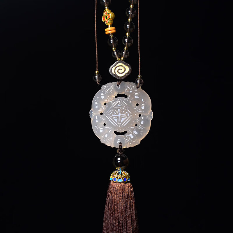 威玛泰玉石平安符车挂饰灰玛瑙车载挂件男士汽车挂件车内吊饰保平安