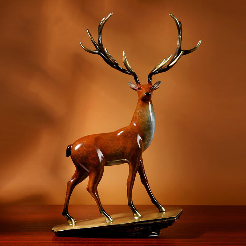 nwtb 《一路高升》铜鹿摆件工艺品家居客厅玄关电视柜办公室装饰品 一