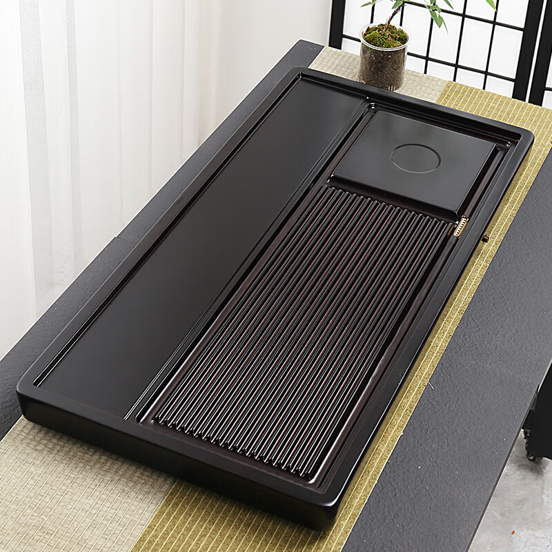 黑檀木茶盘 木茶盘家用实木小型排水式长方形整块原木茶托盘大号茶台