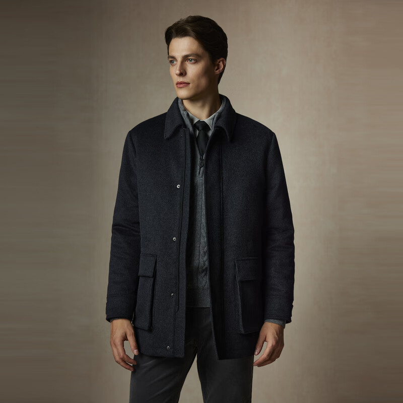 Scofield【鹅绒】男士24年冬季新款廓形毛呢外套商务时尚羽绒服 深灰色 L (175)