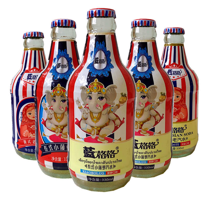 蓝格格俄式老汽水玻璃瓶菠萝味东北特产怀旧蜂蜜饮料330ml*12瓶 妒浇