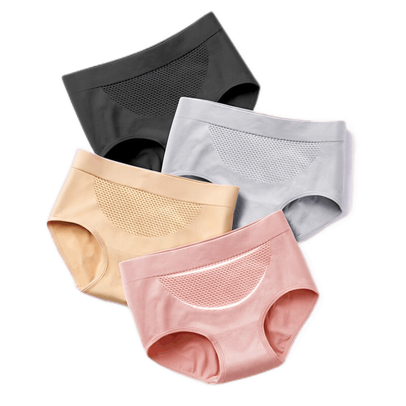 有只绵新款【3条装】女士内裤中腰无痕蜜桃臀收腹提臀三角高弹力裤 深咖+姜黄+浅肤 均码 建议80-130斤