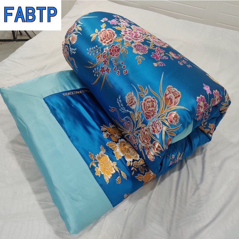fabtp老式丝绸绸缎喜被子传统包边手工丝绸棉花被定制古代绸缎被子