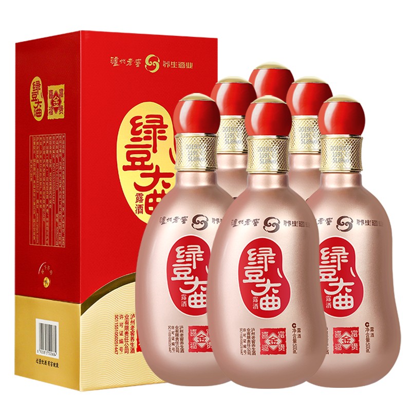 泸州老窖 绿豆大曲礼盒装婚宴送礼露酒 41.8度 500ml 6瓶 富贵金整箱