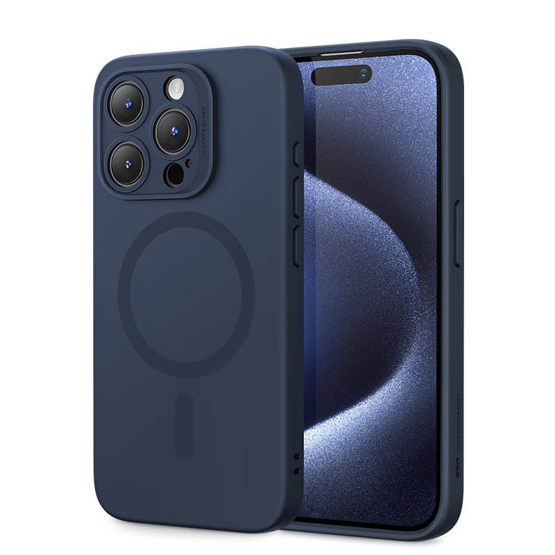 亿色适用苹果15pro液态硅胶手机壳iPhone15pro Magsafe磁吸充电保护套全包防摔超薄男女款蓝色