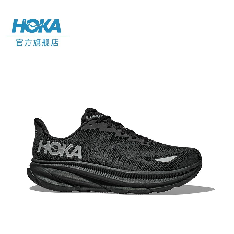 HOKA ONE ONE男女款秋冬克利夫顿9防水版路跑鞋CLIFTON 9 GTX透气 黑色/黑色-男 42