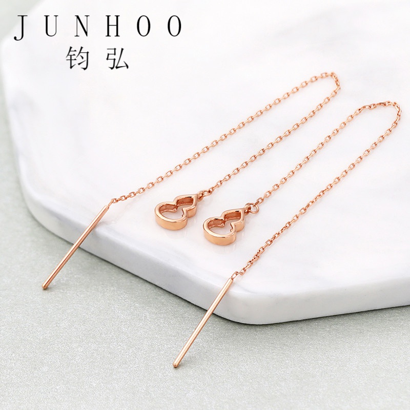 钧弘 18k玫瑰金黄葫芦耳线k金女式耳钉耳饰情人节礼物 18k玫瑰金1.3克