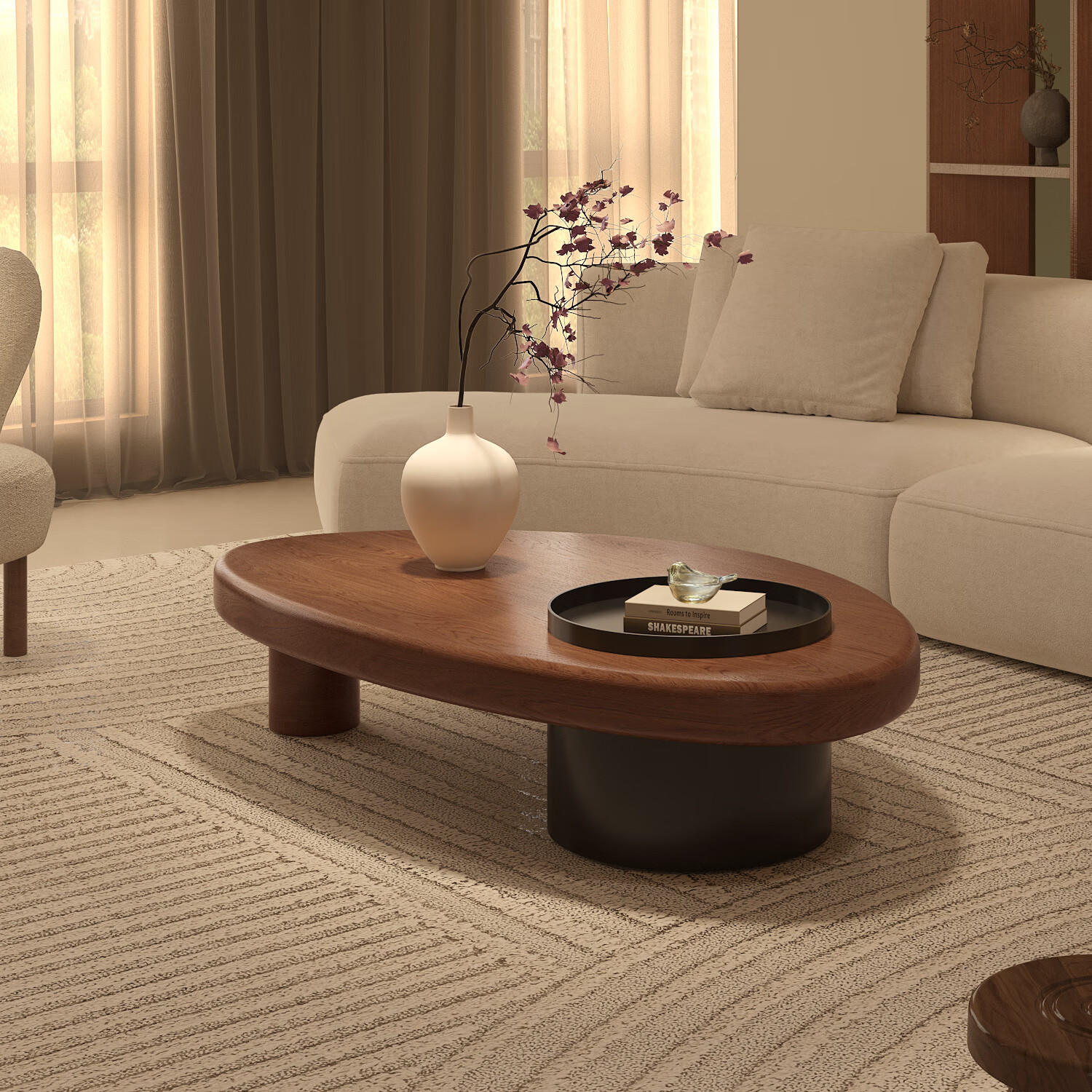 构形中古风实木茶几客厅家用高端大气茶几侘寂风小户型可收纳茶几原木 松木【中古色】8CM厚:100*60*34