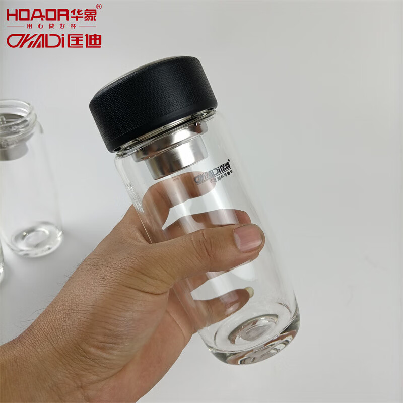 匡迪华象单层加厚玻璃杯鹅蛋杯泡茶杯车载水杯过滤网泡茶杯水杯皮纹盖