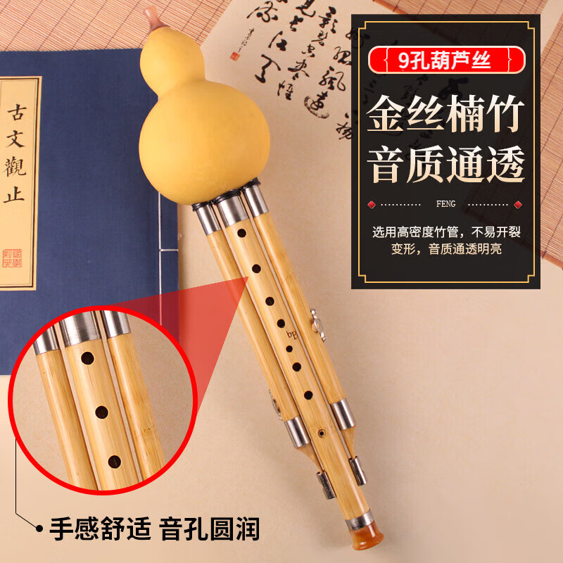 贝木惠九孔金丝楠竹葫芦丝儿童小学生演奏型葫芦丝民族吹奏乐器 c调