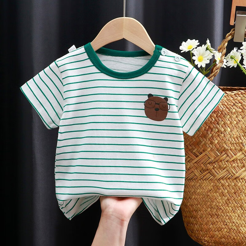 易卡通（linkcard）儿童T恤纯棉短袖上衣男女童夏季上衣童装 i009-绿条熊 110cm