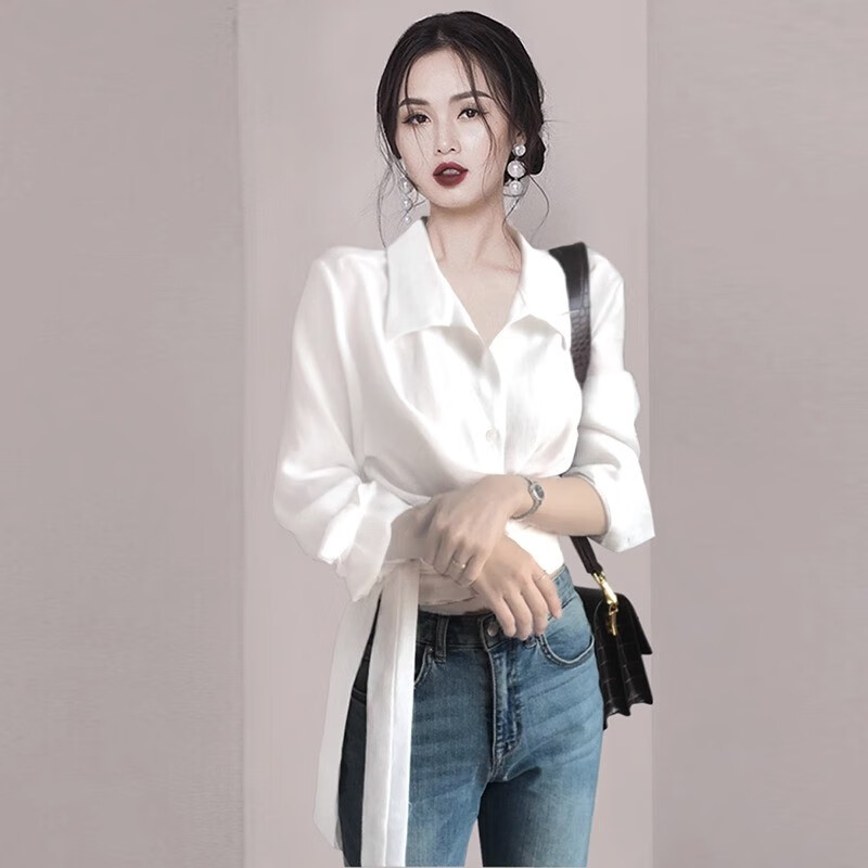 汉卿中夏法式收腰衬衫女长袖春秋季气质女装小心机内搭短款上衣高级感